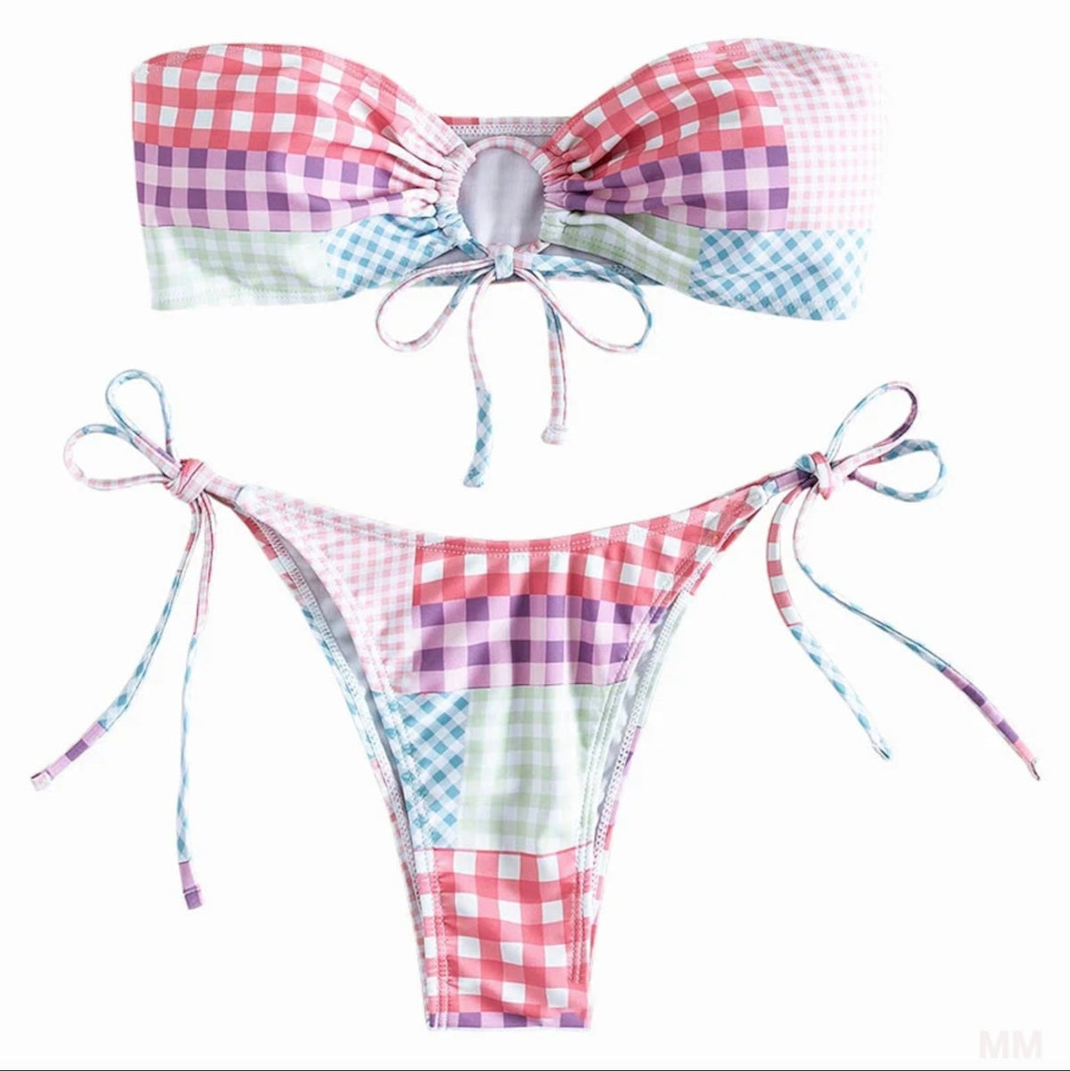 Bikini tube à carreaux pour femme bohème sans bretelles – Maillot de bain confortable pour l'été