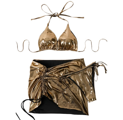 Bikini trois pièces bohème chic pour femme avec ajustement personnalisable – Maillot de bain élégant pour l'été