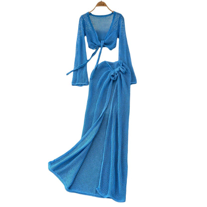 Maillot de bain deux-pièces élégant pour femme en bleu avec jupe fendue – Tissu léger et confortable, idéal pour la plage