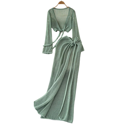 Maillot de bain deux-pièces élégant pour femme en bleu avec jupe fendue – Tissu léger et confortable, idéal pour la plage
