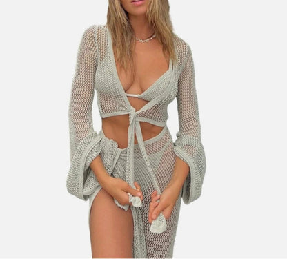 Maillot de bain deux-pièces élégant pour femme en bleu avec jupe fendue – Tissu léger et confortable, idéal pour la plage