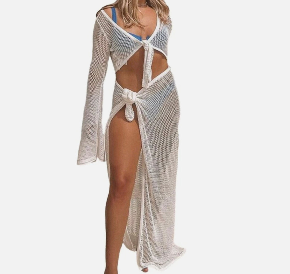 Maillot de bain deux-pièces élégant pour femme en bleu avec jupe fendue – Tissu léger et confortable, idéal pour la plage