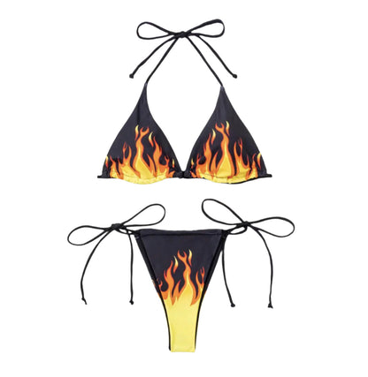 Bikini pour femme à motif flammes bohème – Maillot de bain deux pièces éclatant pour l'été, tissu léger et flatteur