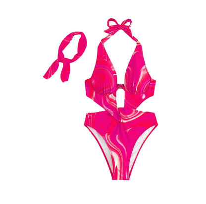 Maillot de bain une pièce pour femme, motif tourbillonnant bohème-vacances, dos ouvert – Confort et élégance au bord de l'eau