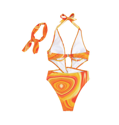 Maillot de bain une pièce pour femme, motif tourbillonnant bohème-vacances, dos ouvert – Confort et élégance au bord de l'eau