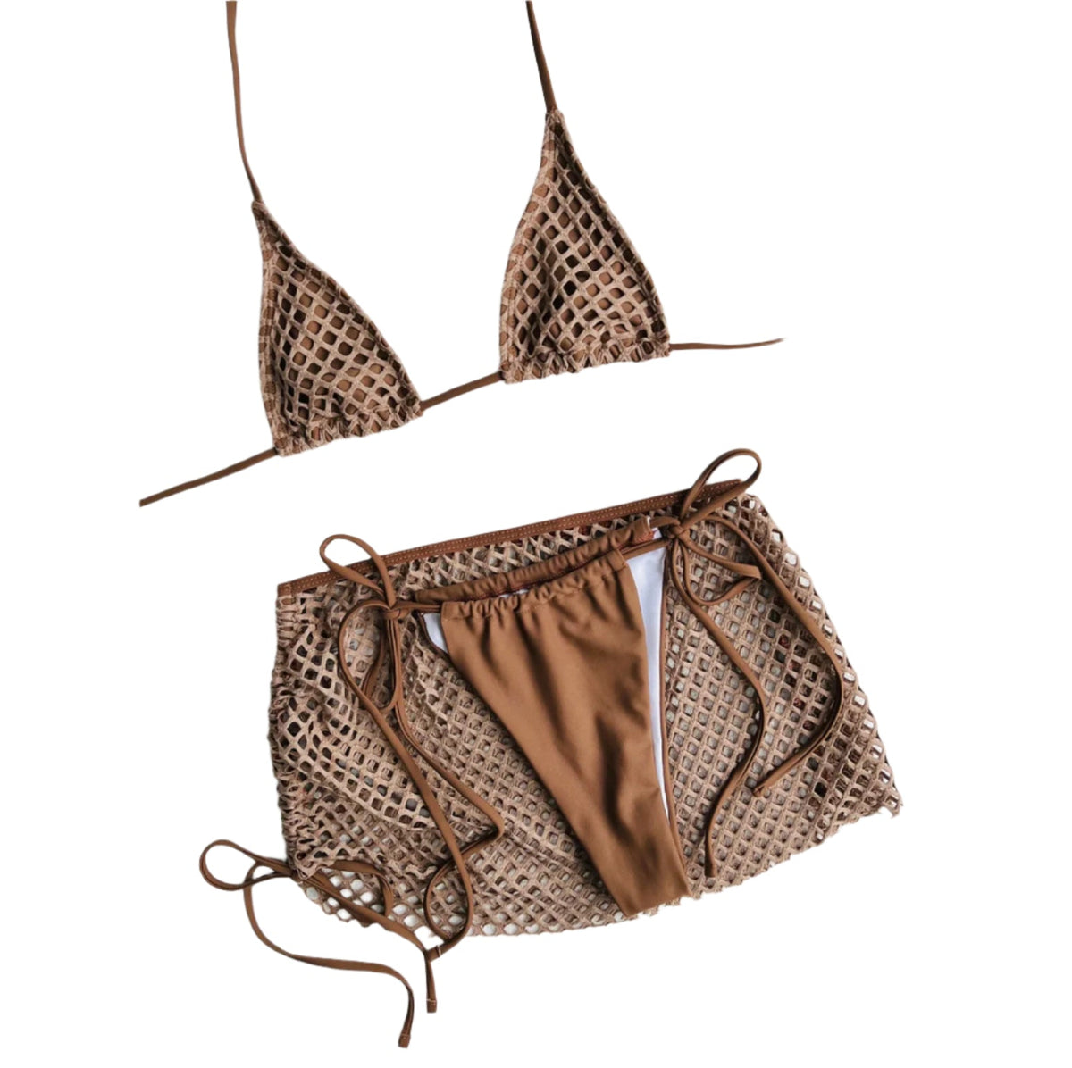 Bikini trois pièces pour femme à bonnets triangulaires – Maillot de bain élégant bohème uni, S, M, L, XL