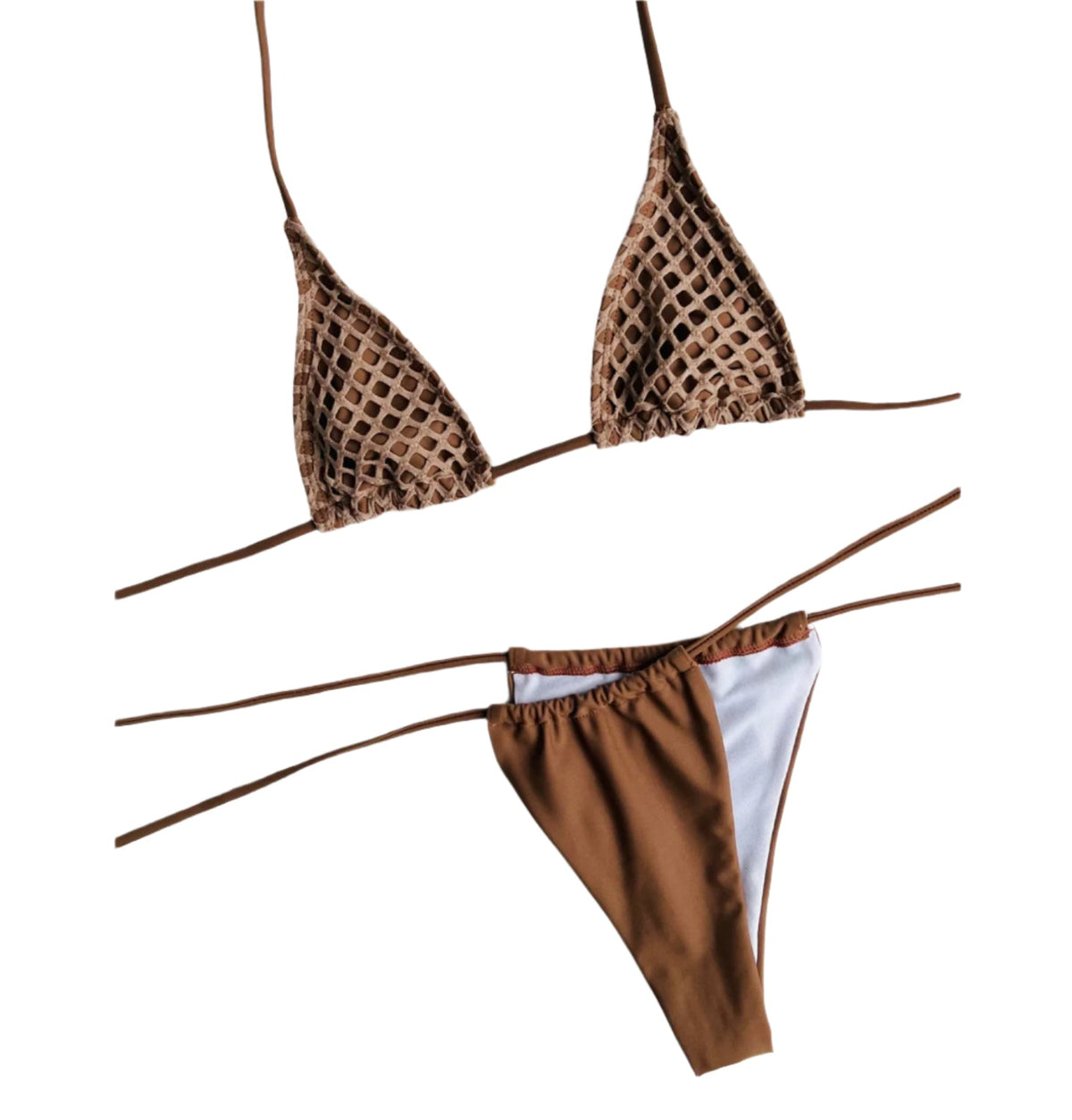 Bikini trois pièces pour femme à bonnets triangulaires – Maillot de bain élégant bohème uni, S, M, L, XL