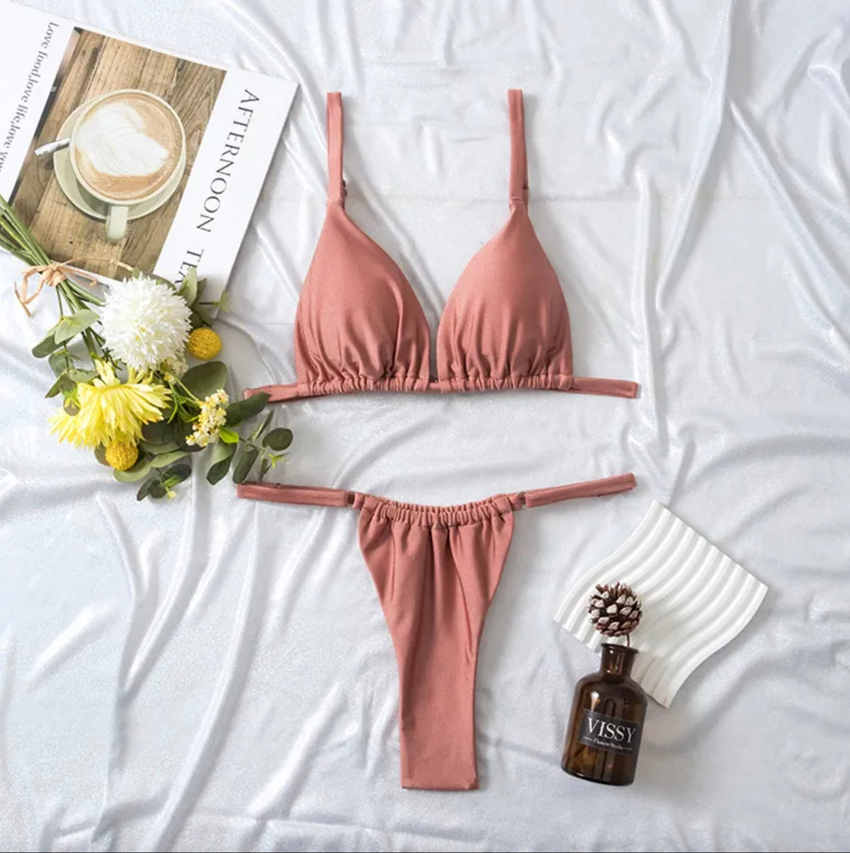 Maillot de bain plissé taille haute pour femme en tissu double face – Style bohème élégant pour l'été