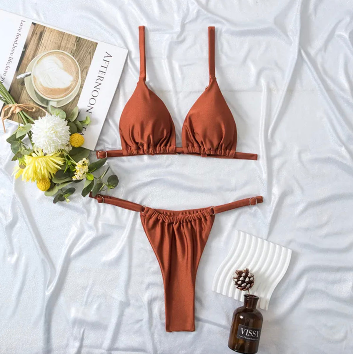 Maillot de bain plissé taille haute pour femme en tissu double face – Style bohème élégant pour l'été