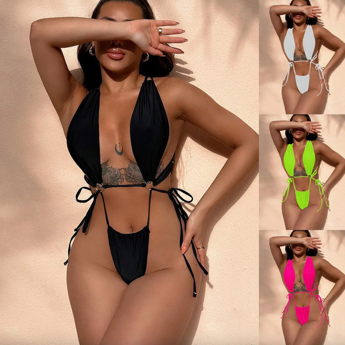 Maillot de bain une pièce pour femme avec anneau – Style bohème avec découpe et dos croisé, confort optimal pour la plage et la piscine