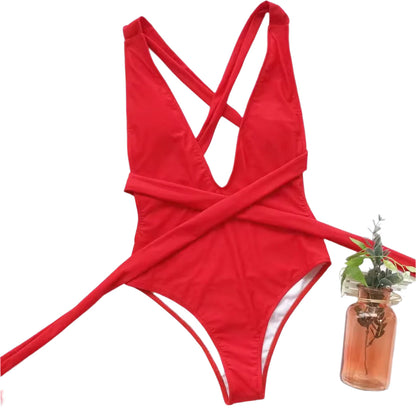 Maillot de bain une pièce pour femme avec laçage profond – Style bohème chic, décolleté plongeant, design enveloppant
