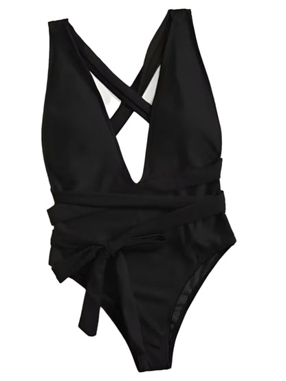 Maillot de bain une pièce pour femme avec laçage profond – Style bohème chic, décolleté plongeant, design enveloppant