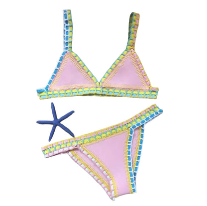 Ensemble de maillot de bain bikini noué à la main pour femme – Style bohème chic, motif unique en polyester de qualité supérieure