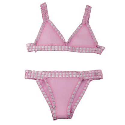 Ensemble de maillot de bain bikini noué à la main pour femme – Style bohème chic, motif unique en polyester de qualité supérieure