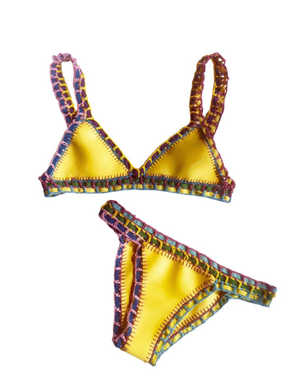Ensemble de maillot de bain bikini noué à la main pour femme – Style bohème chic, motif unique en polyester de qualité supérieure