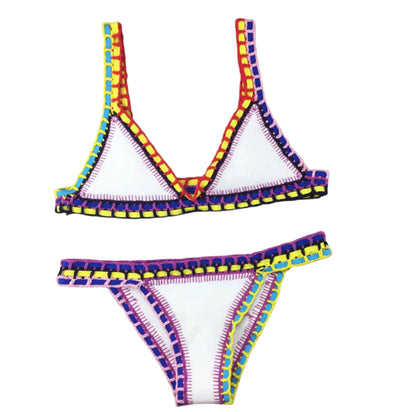 Ensemble de maillot de bain bikini noué à la main pour femme – Style bohème chic, motif unique en polyester de qualité supérieure