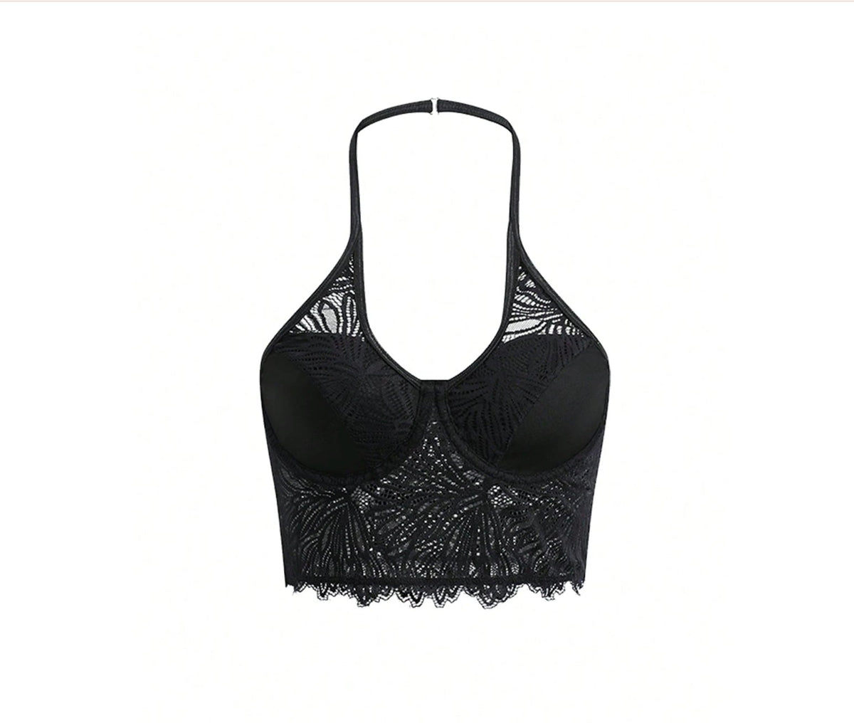 Camisole à col licou en dentelle séduisante pour femmes – Coupe ajustée, découpes sensuelles, élégance estivale