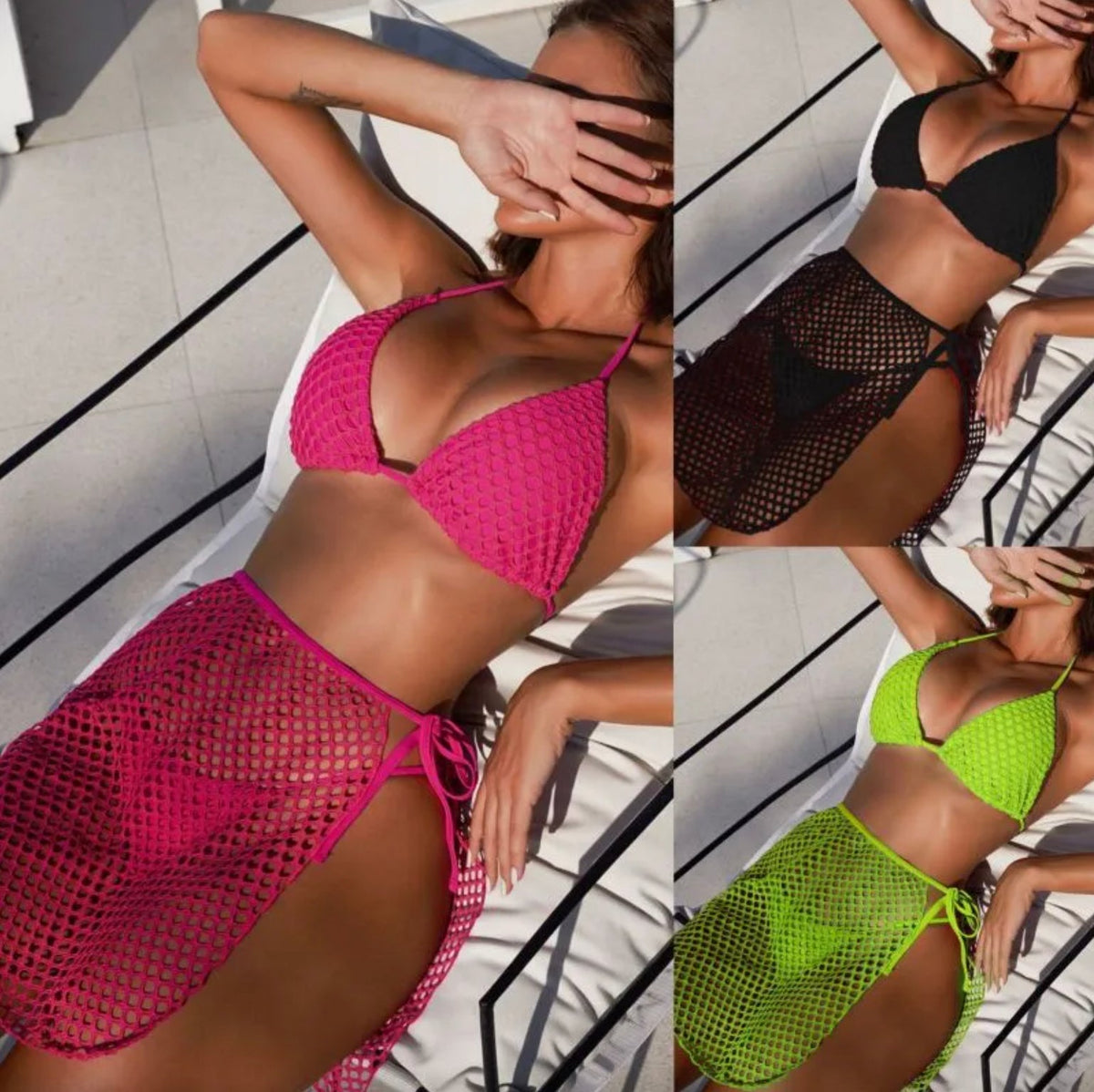 Ensemble bikini en résille ajourée style bohème chic – Maillot de bain féminin confortable et élégant pour l'été