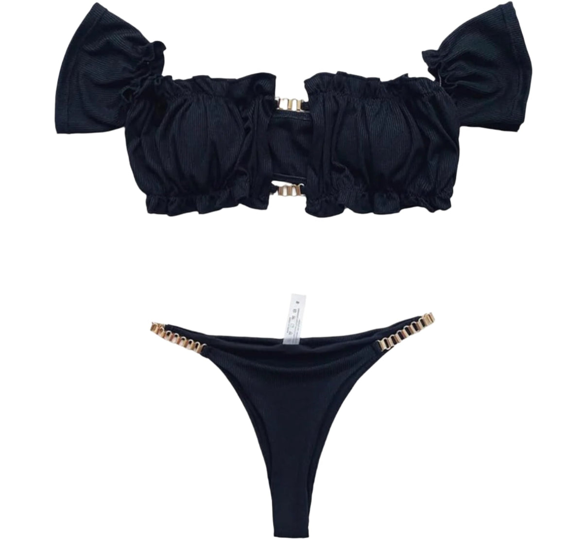 Bikini féminin à épaules dénudées avec détails ajourés et volants – Maillot de bain élégant pour l'été