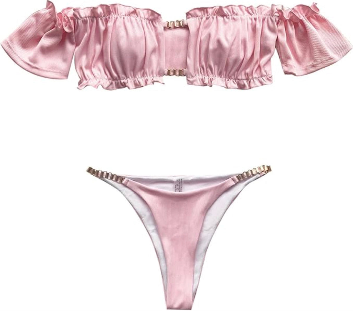 Bikini féminin à épaules dénudées avec détails ajourés et volants – Maillot de bain élégant pour l'été