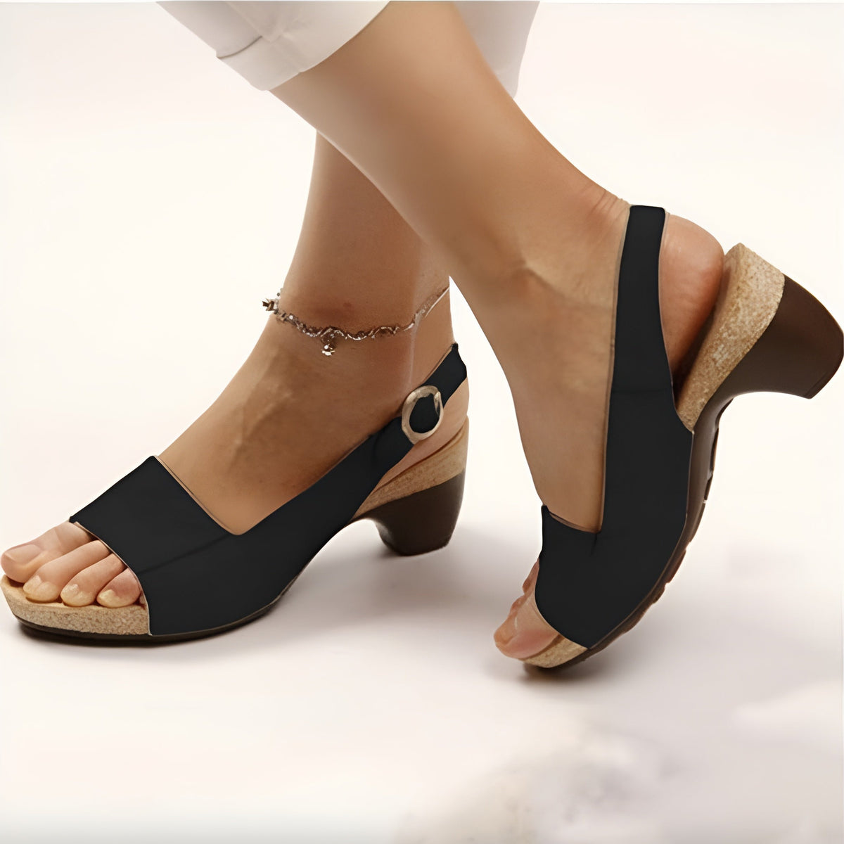 Women's Black Leather Sandals Size 38 Comfortable