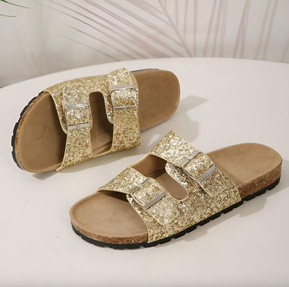 Women's Silver Glitter Sandals Size 38 Synthetic