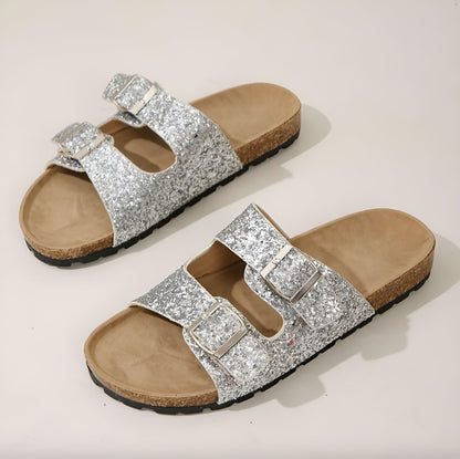 Women's Silver Glitter Sandals Size 38 Synthetic