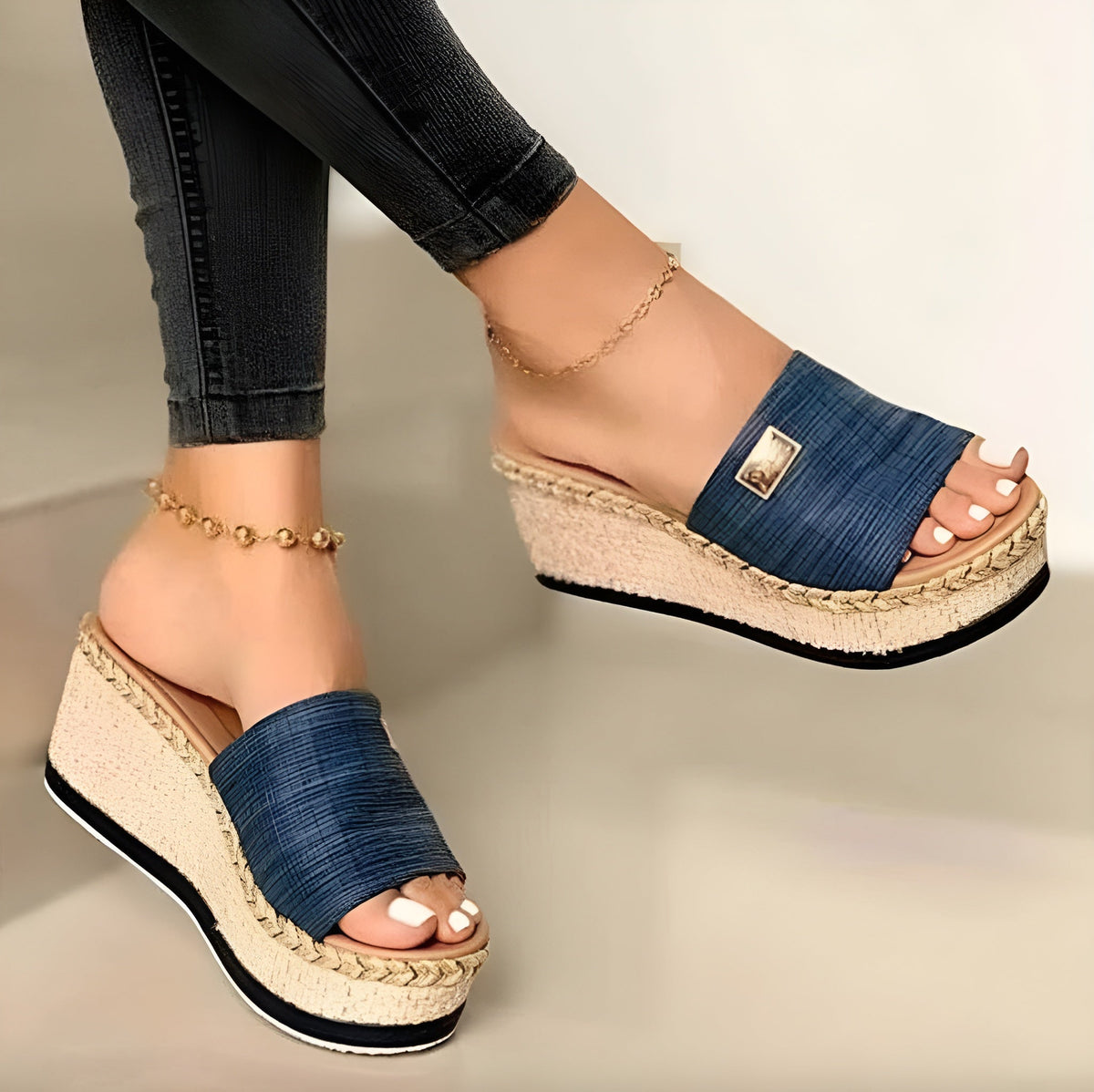 Women's Beige Wedge Sandals Size 38 Synthetic
