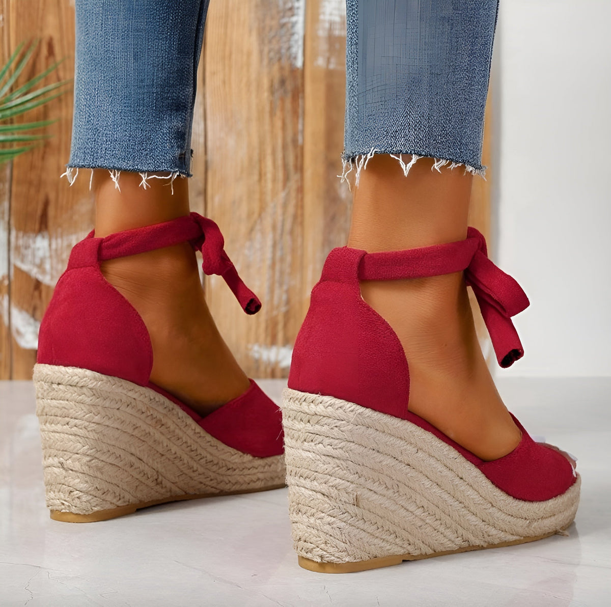 Women's Beige Wedge Sandals Size 38 Suede with Braided Rope Heel