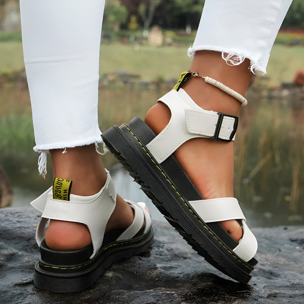 Women's Black Sandals Size 38 Synthetic Leather Thick Comfortable Sole
