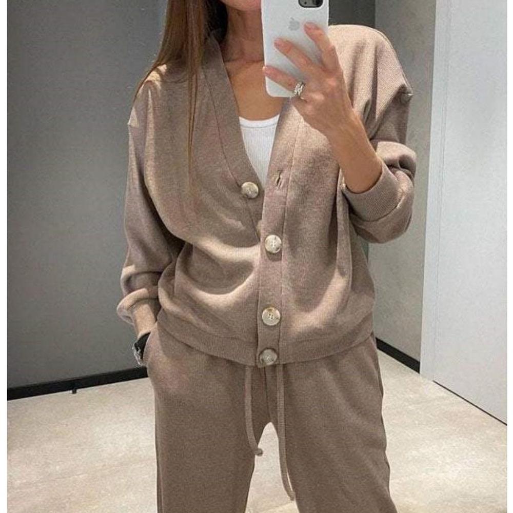Variant image for Ensemble Loungewear Femme en Maille Douce – Cardigan Ample et Pantalon Confortable Taille S à XL-2