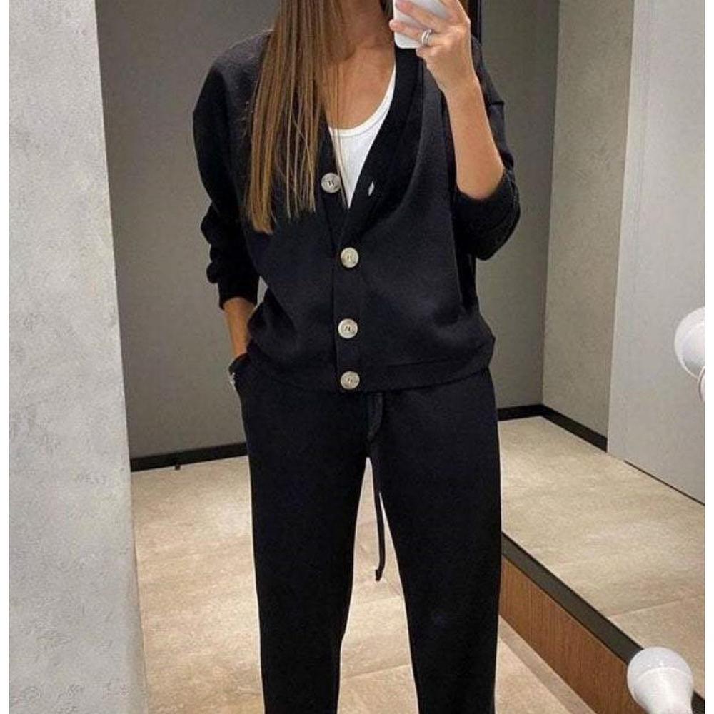 Ensemble de vêtements d'intérieur en tricot doux pour femmes – Cardigan ample et pantalon confortable Tailles S à XL