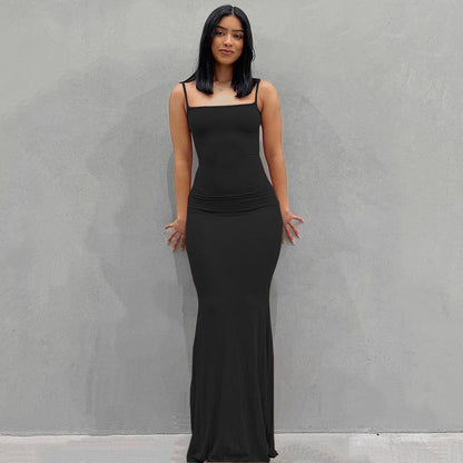 Robe longue noire d'été pour femmes – Robe maxi moulante élégante en tissu léger pour un look sophistiqué