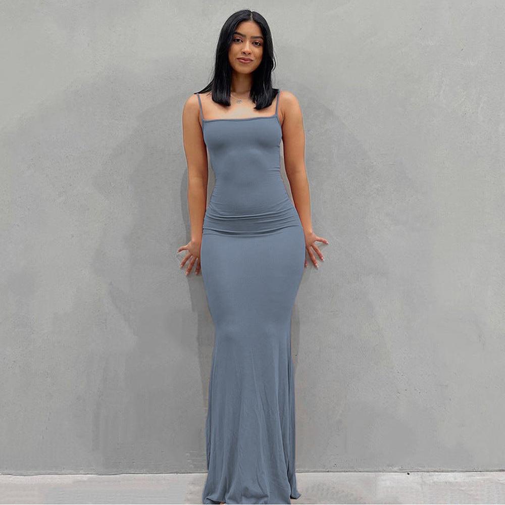 Robe longue noire d'été pour femmes – Robe maxi moulante élégante en tissu léger pour un look sophistiqué