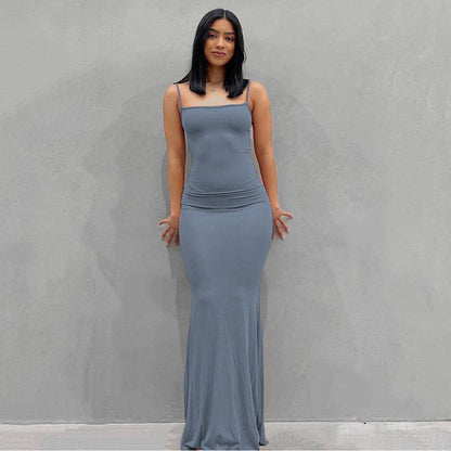 Robe longue noire d'été pour femmes – Robe maxi moulante élégante en tissu léger pour un look sophistiqué