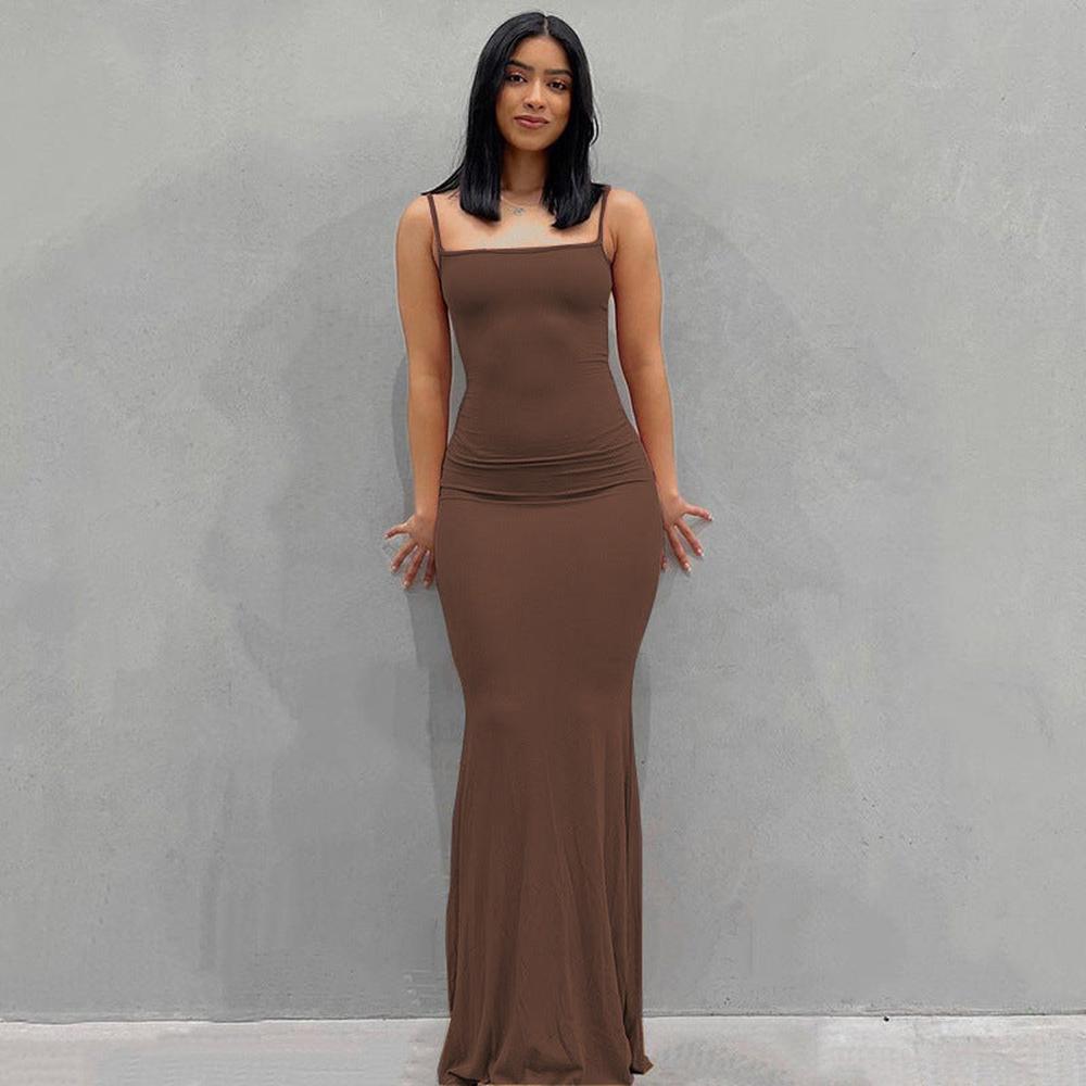 Robe longue noire d'été pour femmes – Robe maxi moulante élégante en tissu léger pour un look sophistiqué