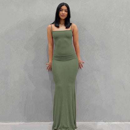 Robe longue noire d'été pour femmes – Robe maxi moulante élégante en tissu léger pour un look sophistiqué