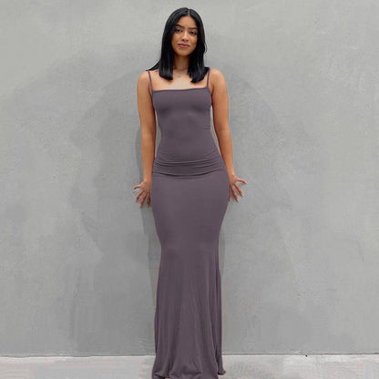 Robe longue noire d'été pour femmes – Robe maxi moulante élégante en tissu léger pour un look sophistiqué