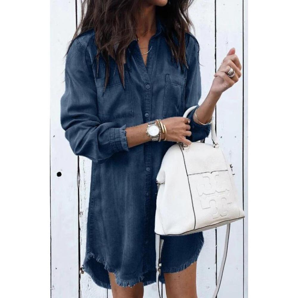 Robe longue en jean élégante et ajustée pour femmes avec détails soignés – Style moderne et confort optimal