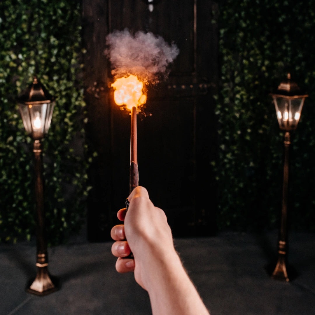 First-person view of the fire magic wand shooting a real fireball