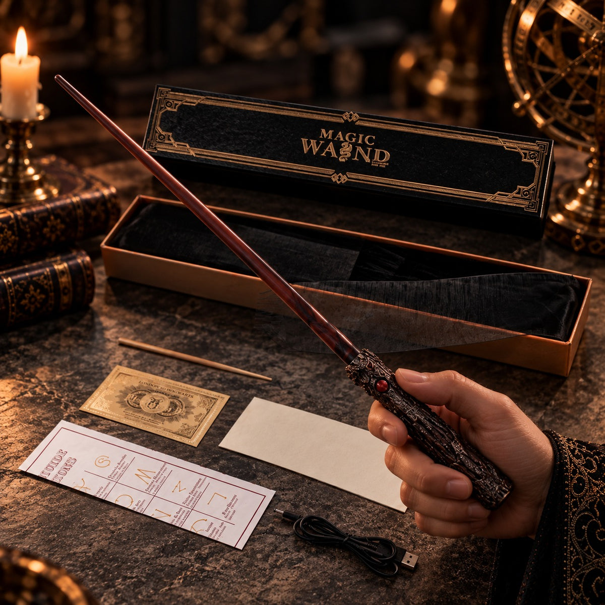 Harry fire magic wand held in hand